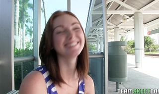 Sensational redhead teen lady Natalie Lust is eager to get her starving tang bonked
